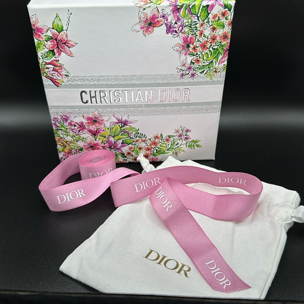DIOR!! Authentic Dusty Rose Pink Satin Ribbon White Logo Lettering 79”